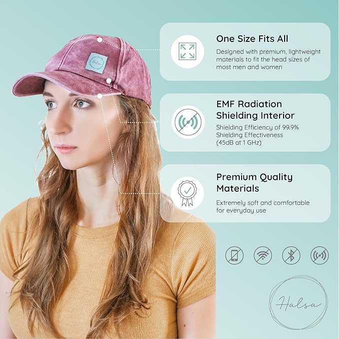 EMF Protection Hat, Baseball Cap. Washed, Faded, Structured Anti Radiation Hat with EMF RF Radiation Shielding Silver Fabric