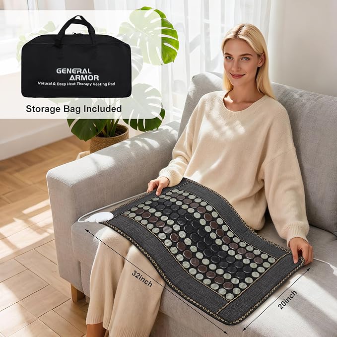 Infrared Heating Pad for Back, Large 76 Jade and 52 Tourmaline Heating Pad for Neck Shoulders Back and Abdomen with Auto Shut Off, Size: 32" x 20''