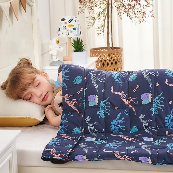 yescool Dinosaur Weighted Blanket 7 Pounds Cooling Weighted Lap Blanket, Navy Heavy Blankets for Sleeping, Weighted Throw Blankets Gifts for 60-80lbs, 40"x60"