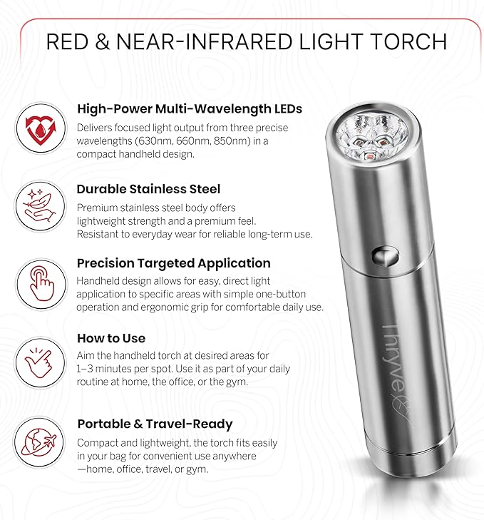 Infrared & Red Light Therapy Torch for Body, Face, Eyes, Hair, & Knee Wellness Support | Portable Infrared Wand for Relaxation, Muscle Comfort and Healthy-Looking Skin | 630nm 660nm 850nm