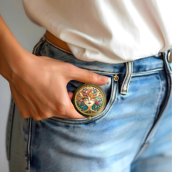 Small Pill Case Pill Box with Mirror Retro 3 Compartment Pill Holder for Purse or Pocket Bronze Portable Medicine Vitamin Container Fish Oil and Supplement Storage BPA-Free(Tree of Life)