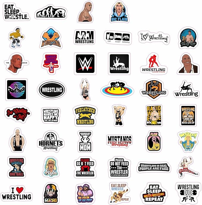 BulbaCraft 100Pcs Wrestling Stickers and Decals for Water Bottles, Wrestling Birthday Party Decorations, Gifts for Wrestlers, Gifts for Women & Men