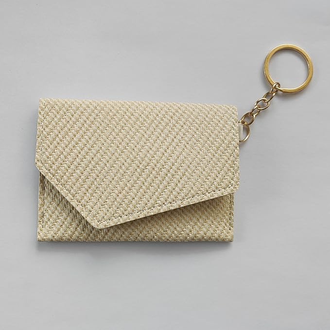Birth Control Pill Case Wallet PU Leather Medicine Holder Keychain (Beige)