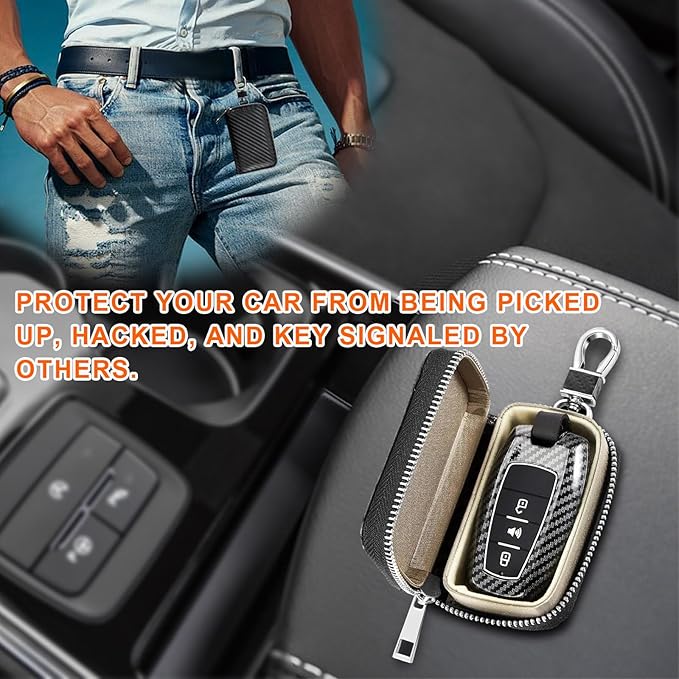 Faraday Bag for Car Keys, Anti-Theft Faraday Carbon Fiber Key Fob Holder Storage with Zip, Portable Signal Blocking Auto Key Protector Zipper Pouch, Car Accessories
