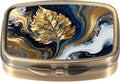 Dynippy Pill Case Pill Box with Mirror Retro Pocket 2 Compartment Medicine Case Vitamin Pill Organizer for Pocket Purse and Travel (A-Marbled Gold Leaf)