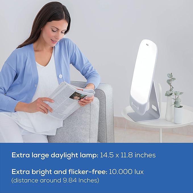 Beurer TL95 Light Therapy Lamp with 10,000 Lux, Extra Bright Lamp with Sunshine Like LED and 6 Dimmer Levels, Memory Function and Timer