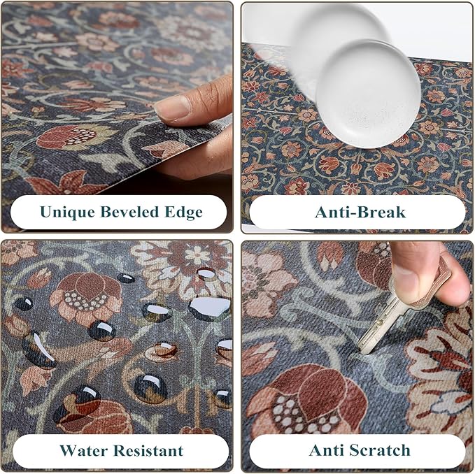 KIMODE Kitchen Mats for Floor Cushioned Anti Fatigue,Boho Vintage Kitchen Rugs Non Slip,Cushioned Memory Foam Kitchen Standing Floor Mat for Bathroom Sink Office Home Decor,Blue/Red 17.3"x28"