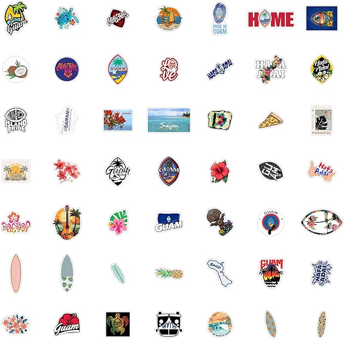 BulbaCraft 100Pcs Guam Stickers and Saipan Stickers for Water Bottle and Laptop - Saipan Party Supplies & Decorations, Waterproof Vinyl Decals, Gifts for Women & Men
