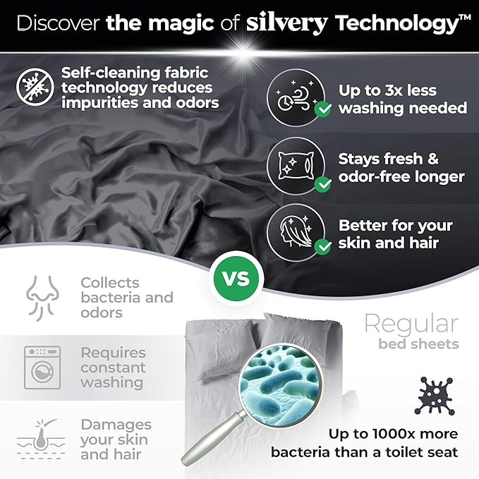 Silvery Silver Infused Bed Sheets Set - Ultra-Soft Temperature-Regulating Fabric with Self-Cleaning Technology™ That Stays Fresh 3X Longer for Hygienic Sleep
