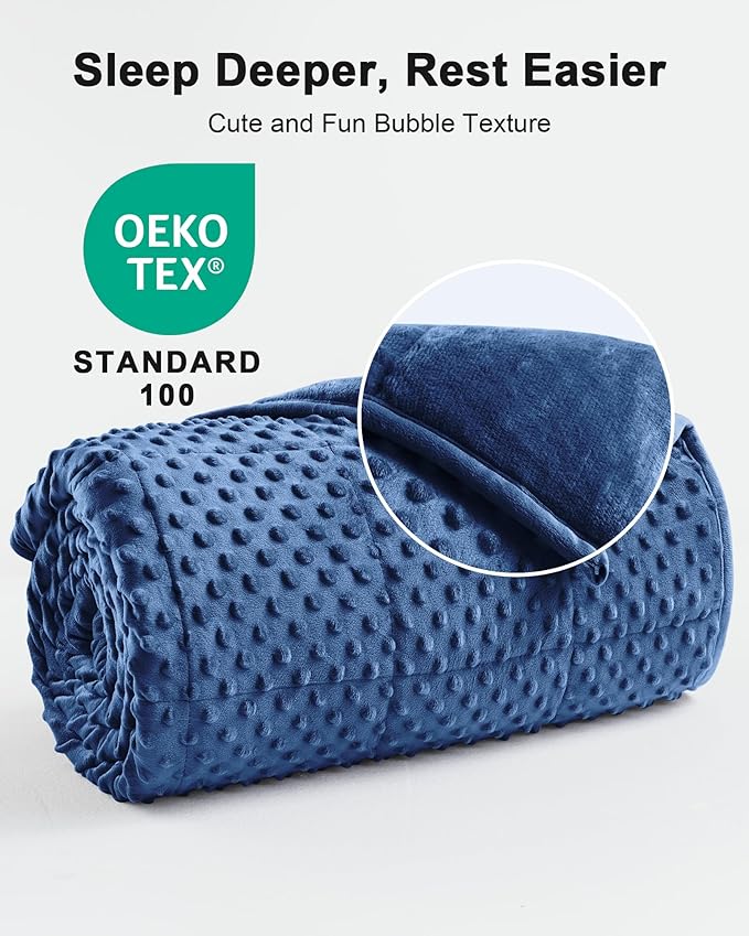Weighted Blanket for Adults Twin Size 15 lbs, Soft Cooling Minky Dot Heavy Breathable Blanket for All-Season, Washable Weighted Throw with Glass Beads, 48 x 72 Inches, Navy Blue