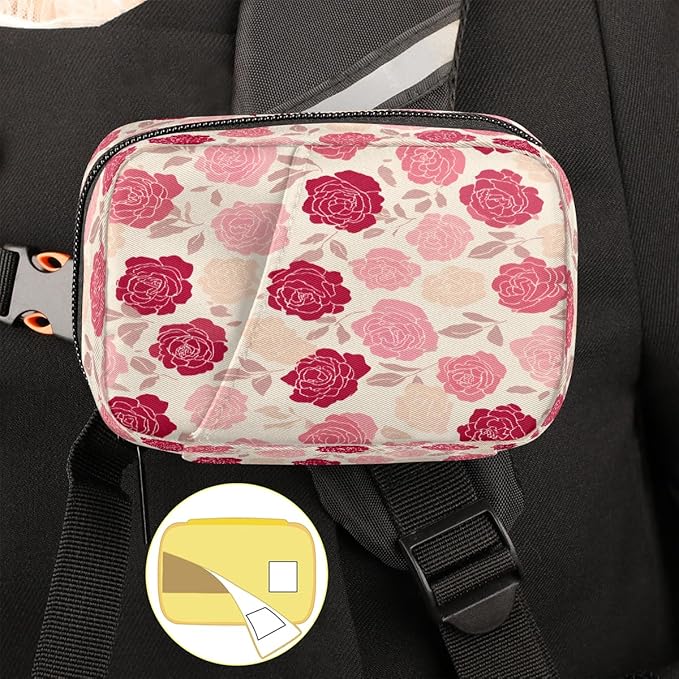 Weekly Travel Pill Organizer Case for Purse with Removable 7 Day Box Portable Compact Size Pill Box Fashionable Pill Container for Medicine Vitamin Supplement Rose Pink Flower