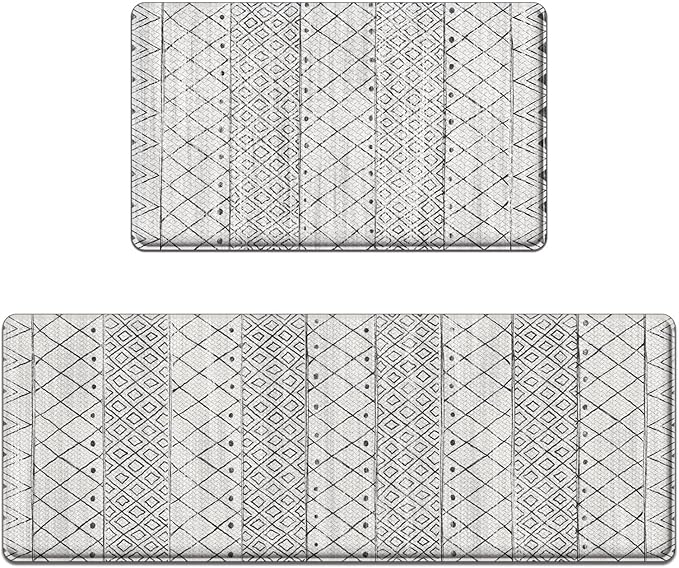 Arttown Moroccan Anti Fatigue Kitchen Mats for Kitchen Floor, Boho Kitchen Mats Cushioned Anti Fatigue Rug, Waterproof Non-Slip Washable Kitchen Rugs and PVC - Grey