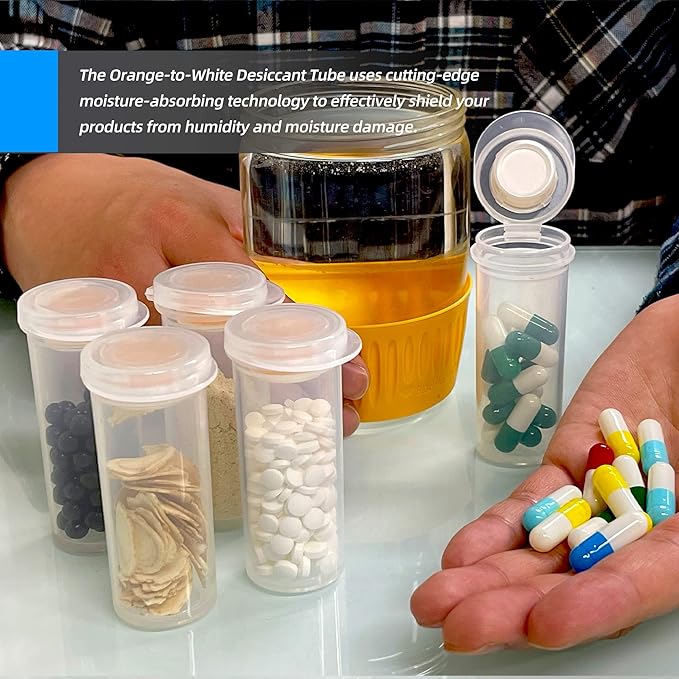 Pill Bottle with Desiccant Cap, Medicine Bottle, Pill Bottles Empty with Caps, Empty Pill Bottles (8 Dram, 30 Pack)