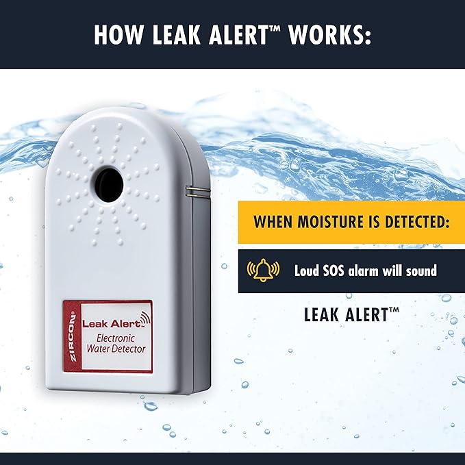 Zircon Leak Alert Water Leak Detector & Flood Sensor Alarm/Water Leak Sensor with Dual Leak Alarms 90dB Audio/Battery Powered (Contractor 8 Pack) Batteries Not Incuded,72309,White