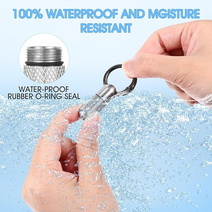 Small Pill Case Keychain Tiny Portable Carabiner Clip Pill Holder Bottle Micro Waterproof Metal Pill Container Mini Emergency Medicine Organizer (Silver Reticulation)