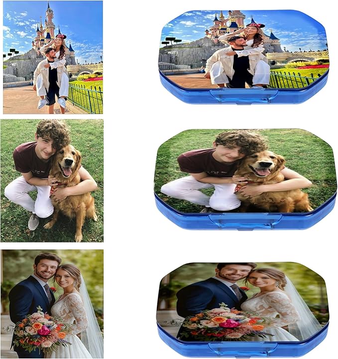 Customizable Portable 6-Compartment Pillbox, Printed with Your Photo, Text, and Logo. It can be Placed in Your Pocket or Wallet to Store Vitamins, Medicines/Health Supplements/Other medications.