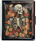 Cute Travel Pill Box Organizer with 8 Compartments - Compact and Fashionable Pill Case with Mirror - Ideal for Medications (Skeleton in Flowers)