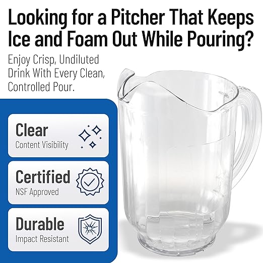 Carlisle FoodService Products Versapour Clear Pitcher Tall Pitcher for Restaurants, Catering, Kitchens, Plastic, 60 Ounces, Clear