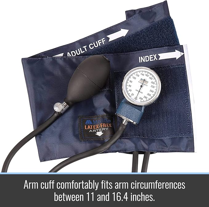 MABIS Precision Series Aneroid Sphygmomanometer Manual Blood Pressure Set with Calibratrated Nylon Cuff and Carrying Case, Adult, Latex Free