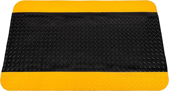 Tapetes Niva® Anti Fatigue Mat, Diamond Plate Finish, Foam Interior. for Kitchen, Garage, Industry, or Harsh use, Industrial Grade. (Yellow Stripes, 36" L x 24" W x 0,82" Th)