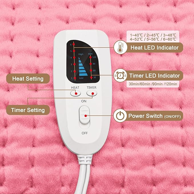 Deepsoon Heating Pad,Electric Heating Pads for Back,Neck,Abdomen,Moist Heating Pad for Shoulder,Knee,Arms,Legs,Dry/Moist Heat & Auto Shut Off,Christmas Gifts for Men and Women,BabyPink,24x20 Inch