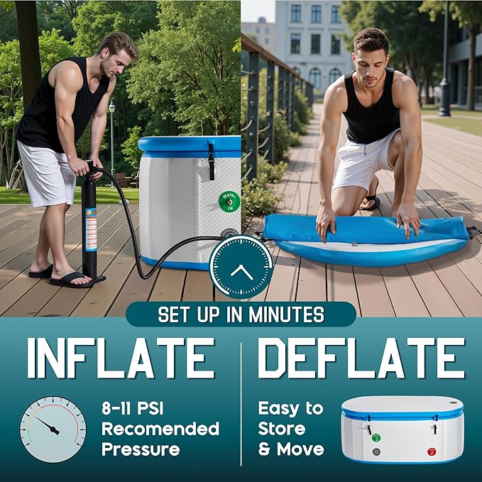 Albott Inflatable Cold Plunge Tub for Athletes, Ice Bath Tub with Insulated Lid & Non-Slip Mat, Water Chiller Compatible, Portable for Indoor & Outdoor Recovery, 210 Gal, 71"L x 35"W x 30"H