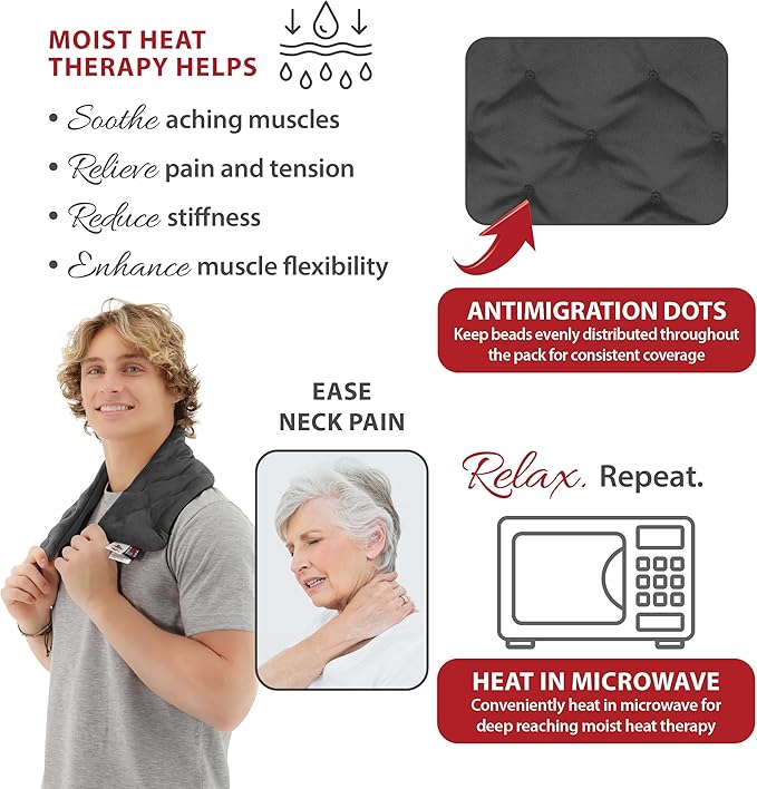 Core Products MicroBeads Moist Heat Therapy Microwave Pack 5" X 25" | Reusable Moist Heat Pad for Neck with Soft Fabric and Heating Beads