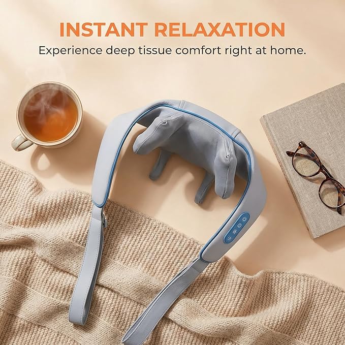 Neck Massager for Pain Relief Deep Tissue, Neck Massage with Heat, Cordless Massager for Back and Shoulder Pain, Deep Kneading Back Massager, Gift for Mom Dad