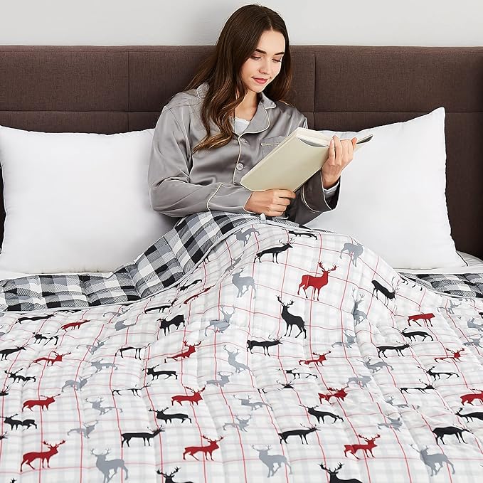 CuteKing Weighted Blanket for Adults (20lbs, 60"x80", Deer) Heavy Blanket for 180-190lbs, Weighted Blanket for Cooling & Heating with Premium Glass Beads, Thick Blanket for Adult All-Season