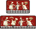 Red Fat Chef Kitchen Rugs 2 Piece Set for Floor Mat, Non Skid Washable Absorbent Microfiber Fat Chef Kitchen Mat for in Front of Sink for Standing for Home Fat Chef Kitchen Decor 17"X30"+17"X47"