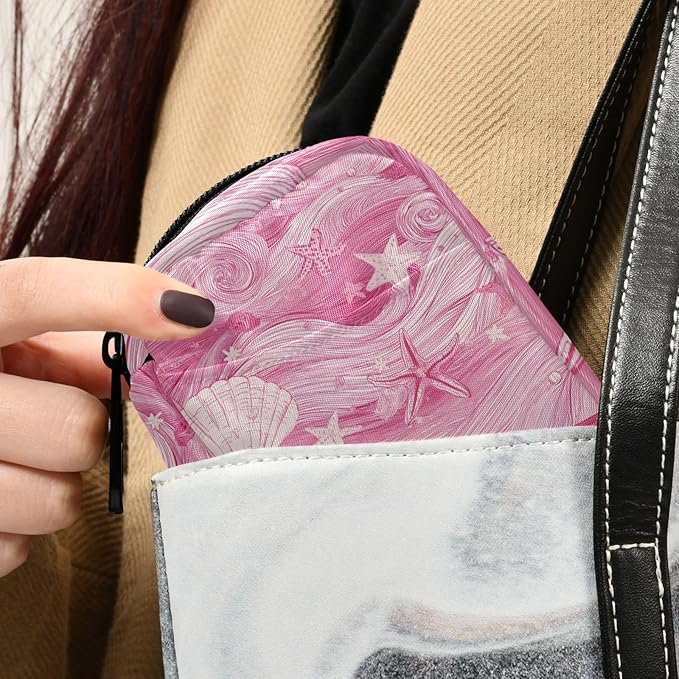 Bright Pink Waves Starfish and Shells Travel Pill Organizer Case Box Container Weekly Portable Vitamin Medicine Holder Storage Bag with Zipper Removable