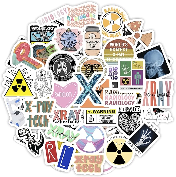 BulbaCraft 100Pcs Rad Tech Stickers, Radiology Stickers, Xray Tech Decals for Water Bottle and Laptop - Radiology Party Supplies & Decorations, Waterproof Vinyl Medical Decals, Gifts for Women & Men