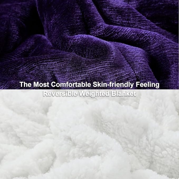 Alomidds Weighted Blanket Queen Size 15lbs 60 x 80 inches,Adult Weighted Blankets with Soft Plush Fleece,Fluffy Thick Warm Sherpa & Cozy Flannel Heavy Blanket for Sofa Bed,Purple