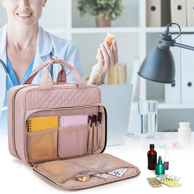 Damero Pill Bottle Organizer Bag, Travel Medicine Bag Organizer, Medicine Organizer and Storage for Pills, Vitamin, Fish Oil, Medical Supplements for Women and Men, Misty Rose