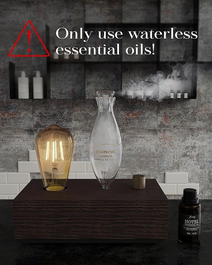 Glass Essential Oil Diffuser with Natural Wood Base, Waterless Aromatherapy Diffusers with Bulb, 3 Color Light Aroma Nebulizer for Home Office Bedroom Yoga | A Gift of Fragrance