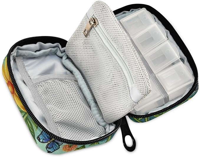 Travel Pill Case Colorful Garden Flowers Weekly Small Pill Box 7 Day Pill Box Pill Organizer Bag