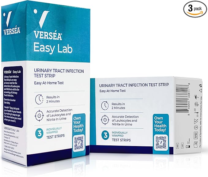 Easy Lab UTI Test Strips, At-Home Detection - Quick & Reliable Urinary Track Infection Test - 3 Count