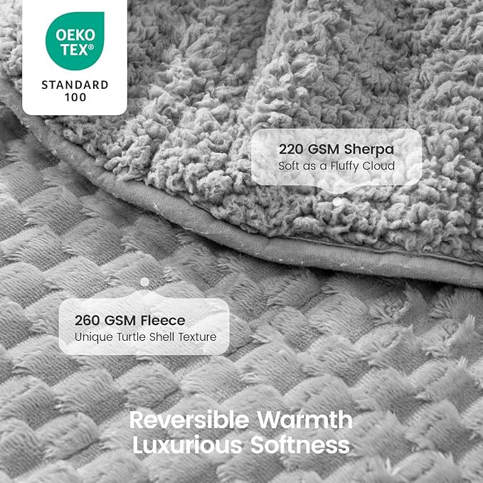 Super Fuzzy Soft Fleece Sherpa Weighted Blanket 20 lbs for Adults, 3D Imitation Turtle Shell Luxury Weighted Throw for Better Sleep, Dual Sided Cozy Heavy Blankets for Couch Bed, Grey, 60" x 80"