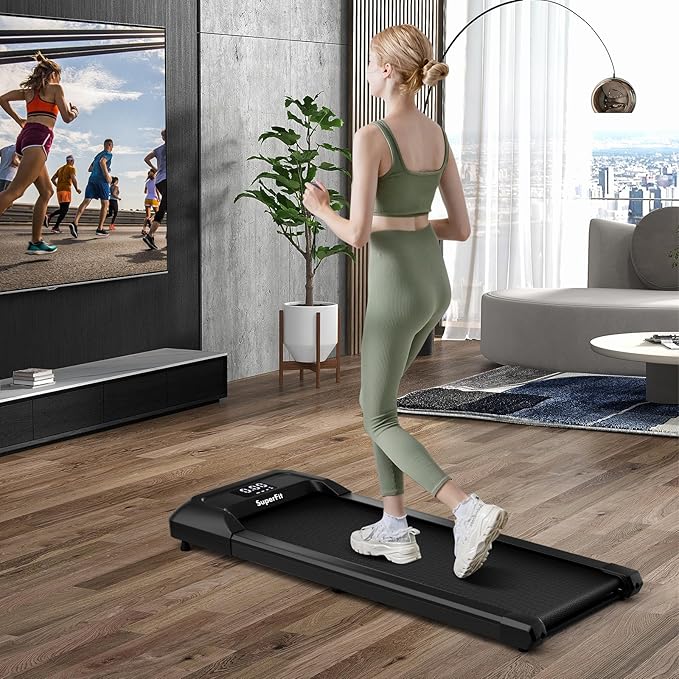 GYMAX Walking Pad, 2.25HP Under Desk Treadmill with LED Display, Remote Control & 7-Layer Belt, Compact Portable Jogging Running Machine for Home Office Small Space