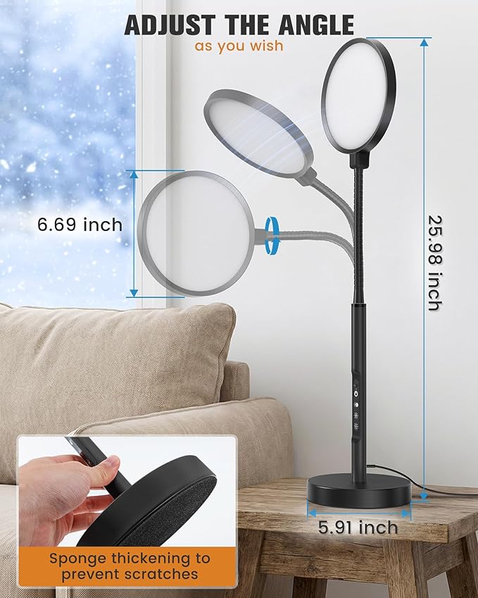 10000 Lux Light Therapy Lamp, Sunlight Therapy Lamps with 3 Color Temperatures &Dimmable &Timer, Full Spectrum &UV-Free Happy Lamp Light Therapy with Remote, Daylight Lamps for Home(Black, Table Lamp)