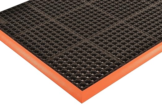 NoTrax Safety Stance Rubber Non Slip Drainage Mat - Orange/Black 40" x 64" Heavy-Duty Anti Fatigue Mats with 4 Sided Beveled Edges and Ergonomic Support - 549S4064OB