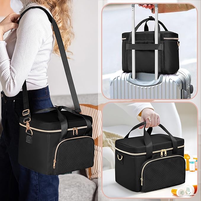 Medicine Storage Bag with 2 Medical Bags, Pill Bottle Organizer Bag Empty First Aid Bag for Travel, Home Healthcare, Black(Empty Bag Only)