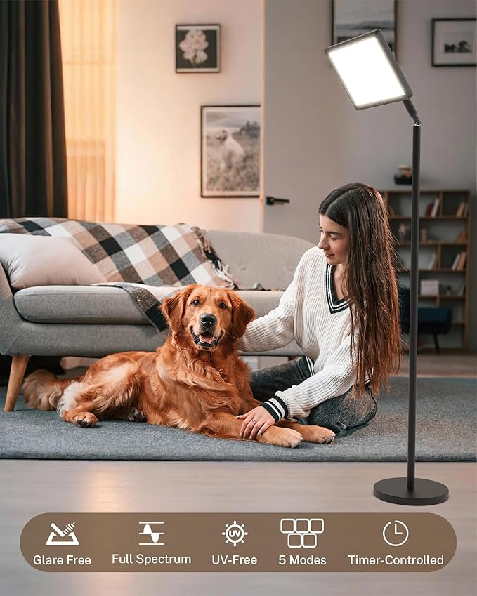 Sunlight Lamp, 12000 Lux Full Spectum Natural Light Lamp for Home/Office/Morning Routine, 4 in 1 Mount, 5 Mode Adjustable 10 Brightess Levels, 5 Color Modes,Timer, Memory
