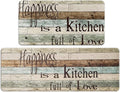 FRESHMINT Farmhouse Kitchen Mats Sets 2 Piece Cushioned Comfort Mat for Home & Office Ergonomically Engineered Memory Foam Kitchen Rug Waterproof Non-Skid, 30" by 17" + 47" by 17",Happiness