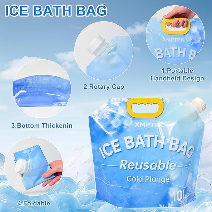 4 Pack Ice Bath Bags, Reusable Cold Plunge Tub Accessories, Portable Bathtub Freezer Water Bags with Handle for Home Outdoor Bathtub Bucket