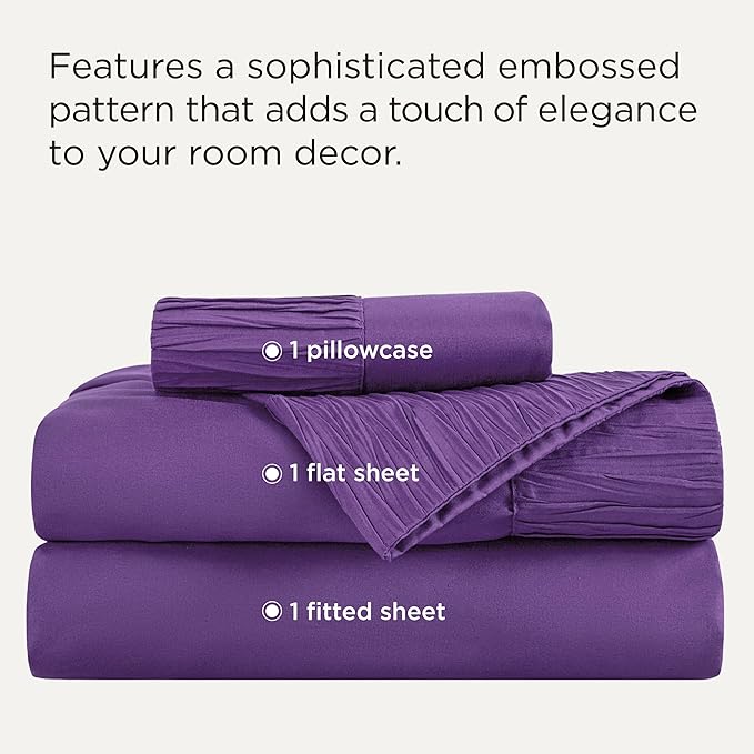 Bedsure Twin Sheets Set - 3 Pieces Soft Twin Bed Sheets - Breathable & Cooling - Hotel Luxury - Easy Care Polyester Microfiber Bedding for Women, Men, Purple