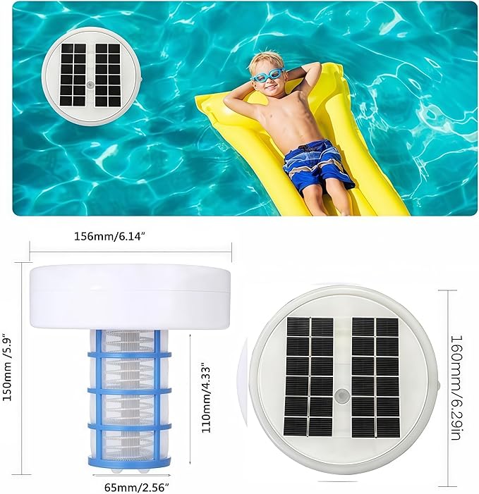 Solar Pool Ionizer, Copper Pool Ionizer Floater Auto Switching of Multi-Colored LED Night Light, Floating Pool Cleaner