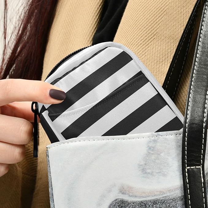 Pfrewn Pill Organizer Case Black and White Striped Travel Pill Box with Zipper 7 Day Portable Small Weekly Vitamin Medicine Supplement Holder Pouch Bag for Women Men