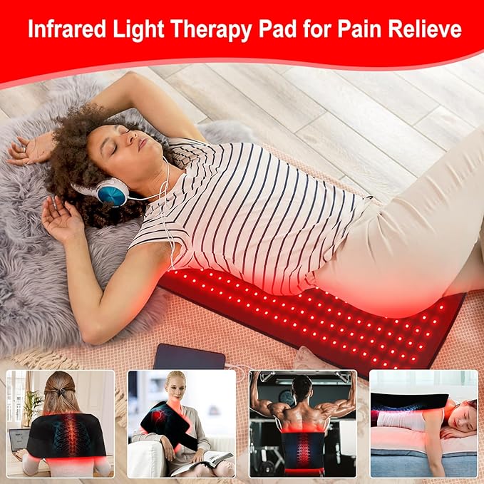 Red Light Therapy Pad Wearable 660nm & 850nm Infrared Light Therapy Mat Devices 31.5" x 11.8" Large Wrap Belt for Body Back Shoulders Waist Joint Muscle Pain Relief