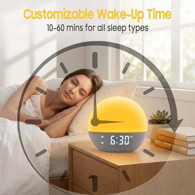 Sunrise Alarm Clock, White Noise Sound Machine, Upgraded Backlit Buttons for Bedrooms, 26 Soothing Sounds, 17 Night Lights, Bluetooth Speaker, Wake Up Sunlight for Heavy Sleepers,